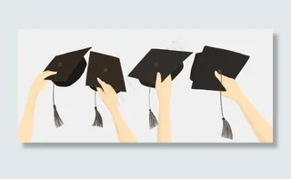 手绘毕业季手持学士帽插图,免抠元素