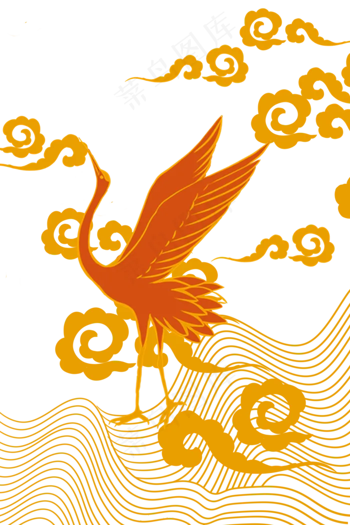 国潮金色飞鸟云纹(1024X1536(DPI:299))psd模版下载