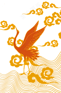 国潮金色飞鸟云纹