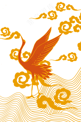 国潮金色飞鸟云纹