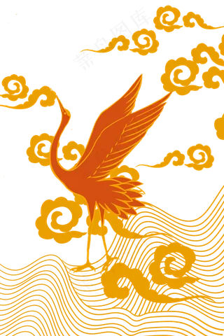 国潮金色飞鸟云纹