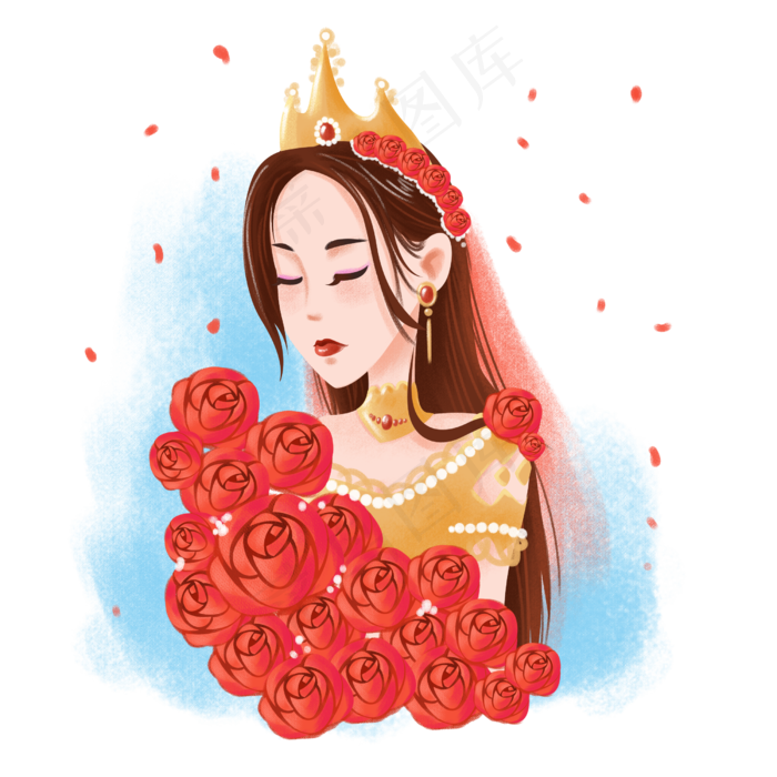 卡通三八妇女节美丽女性之红玫瑰,免抠元素