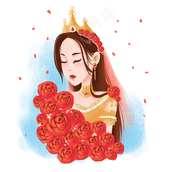 卡通三八妇女节美丽女性之红玫瑰,免抠元素(2500X2500(DPI:300))psd模版下载