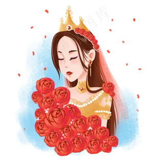 卡通三八妇女节美丽女性之红玫瑰,免抠元素