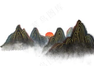 手绘水墨金线镀金山水