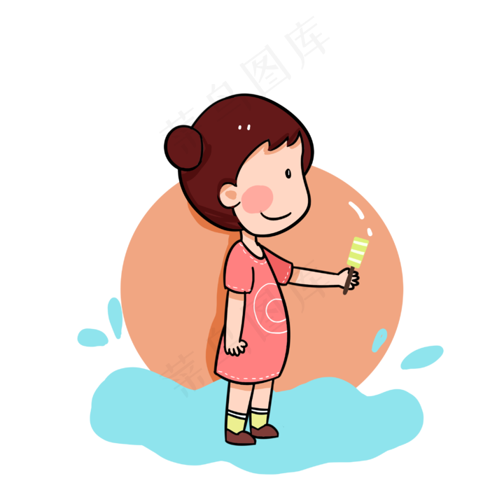 夏天吃冰淇淋的女孩手绘