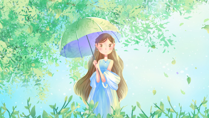 绿色唯美卡通小清新治愈夏季夏日配图