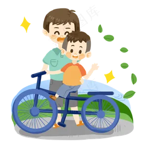 父亲节孩子学自行车PNG素材