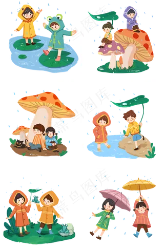 24节气雨水春天套图系列二,免抠元素