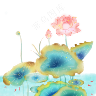 手绘荷花荷叶水雾png素材