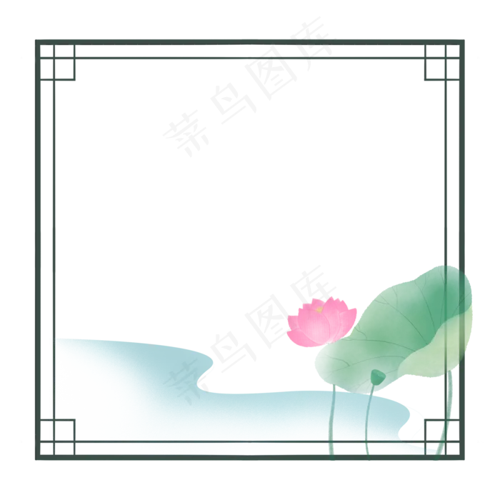 粉色荷花水墨边框(2000X2000(DPI:300))psd模版下载