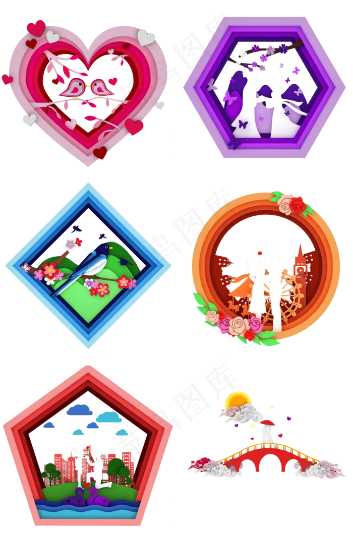 七夕情人节剪纸风格作品(2000X3020(DPI:300))psd模版下载
