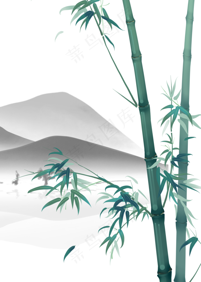 中式竹子绿色水墨装饰画(3543X4961(DPI:300))psd模版下载
