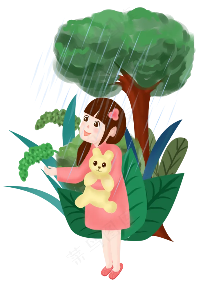 谷雨淋雨的小女孩(2000X3000(DPI:300))psd模版下载