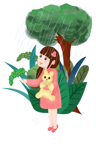 谷雨淋雨的小女孩