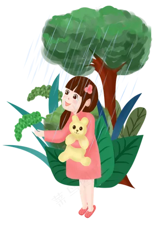 谷雨淋雨的小女孩