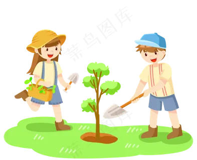 种树栽树小学生,免抠元素