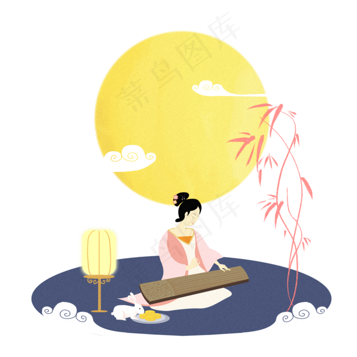 中秋节暖色卡通手绘温馨家庭亲子,免抠元素