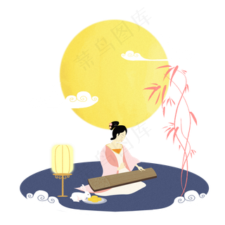 中秋节暖色卡通手绘温馨家庭亲子,免抠元素