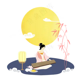 中秋节暖色卡通手绘温馨家庭亲子,免抠元素