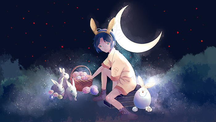 复活节兔子小男孩和彩蛋