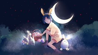 复活节兔子小男孩和彩蛋