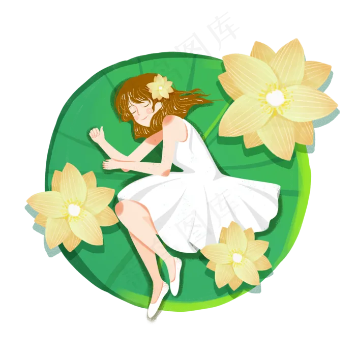 小暑睡荷叶上女孩png(2000X2000(DPI:300))psd模版下载
