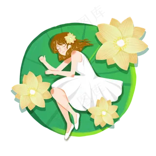 小暑睡荷叶上女孩png