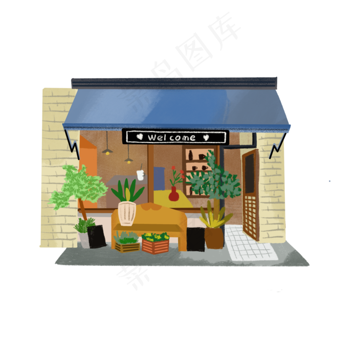 春天咖啡馆清新元素,免抠元素