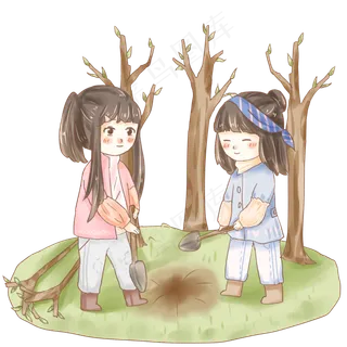 植树节女孩们挖坑种树
