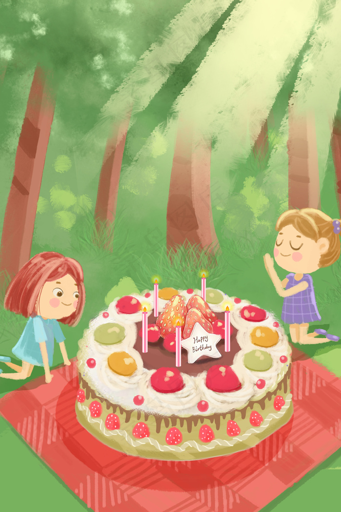 夏天肌理生日森林许愿(3545X5315(DPI:300))psd模版下载