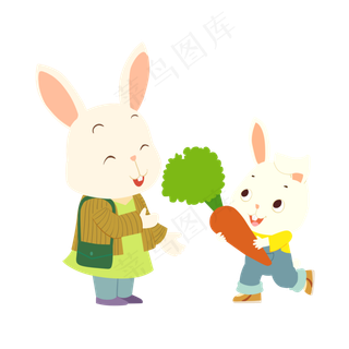 母亲节手绘卡通可爱动物亲子兔子