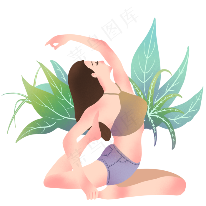 绿叶装饰健身女孩插画