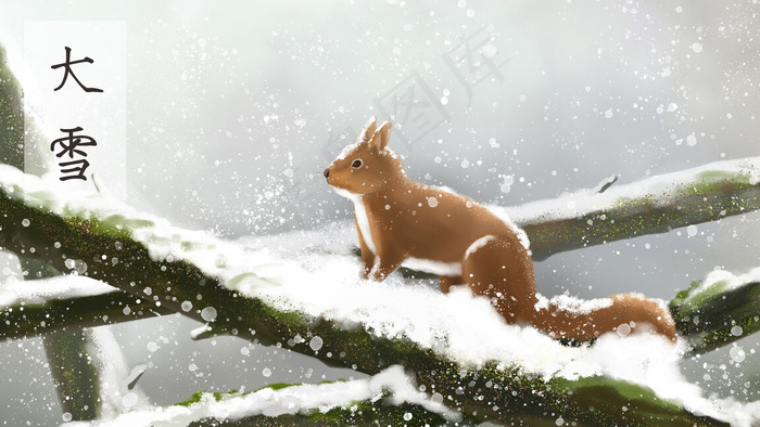 大雪-松鼠-冬天-动物-宠物(2880X1620(DPI:300))psd模版下载