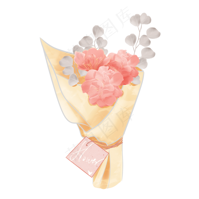 节日手绘繁花花束,免抠元素