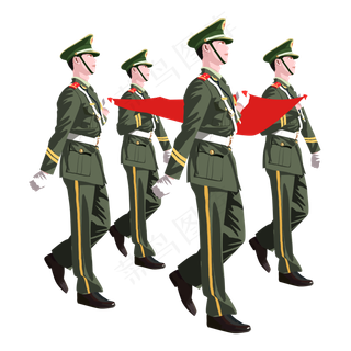 建军节准备升红旗的军人,免抠元素