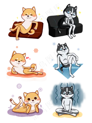 动物柴犬哈士奇小狗可爱表情包套