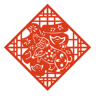 猪年窗花春节元素,免抠元素