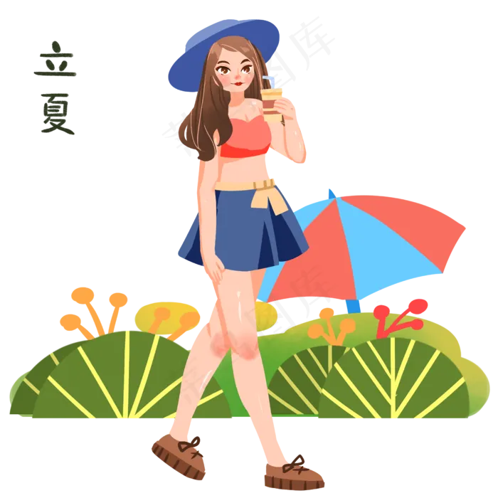 立夏喝果汁女孩