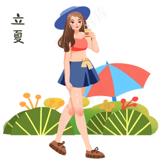 立夏喝果汁女孩