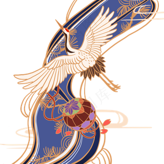 中国风金边展翅仙鹤松树装饰免抠,免抠元素