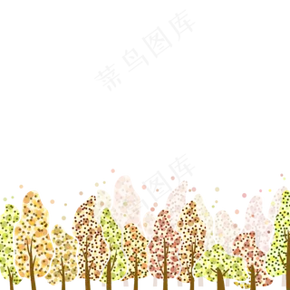 秋日浪漫波点树林边框,免抠元素