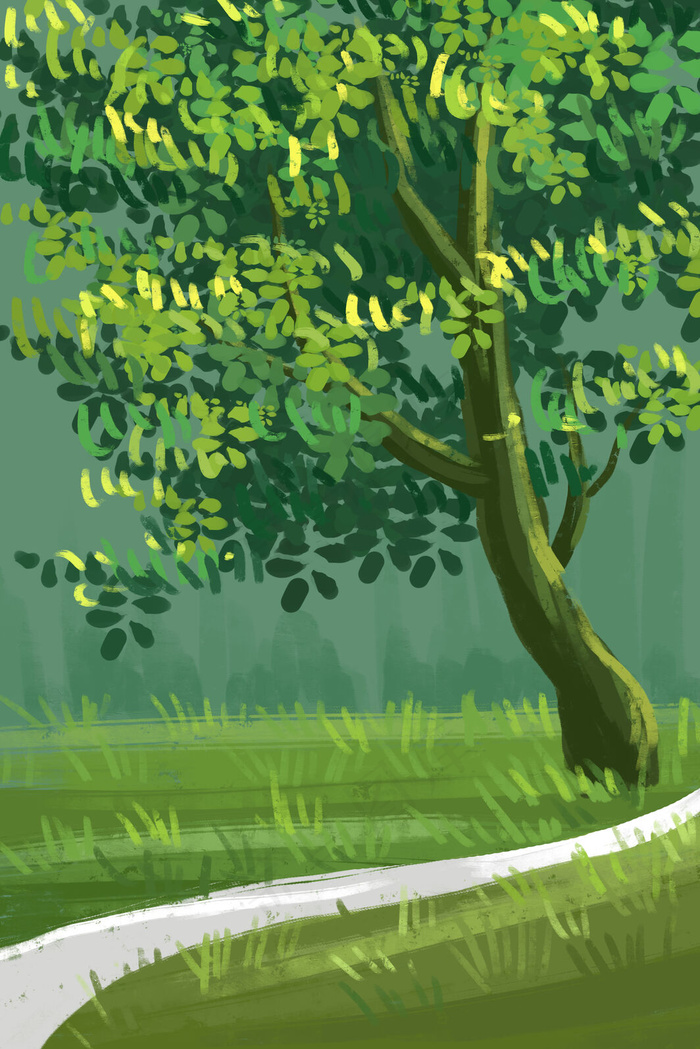 春天风景背景手绘