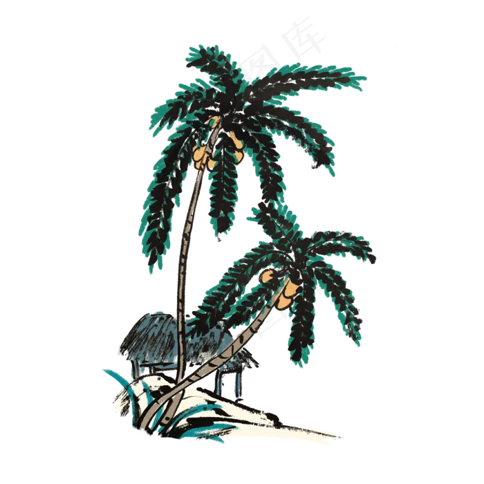 夏天海滩椰子椰树手绘(4000X4000(DPI:300))psd模版下载
