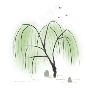 清明节飘浮柳叶中国风柳树