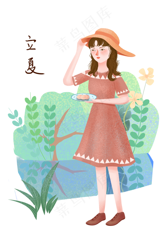 端糕点的卡通女孩(2000X3000(DPI:300))psd模版下载