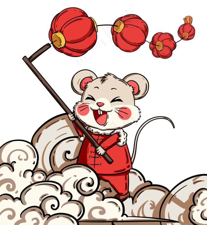手拿灯笼的老鼠,免抠元素(2000X3000(DPI:300))