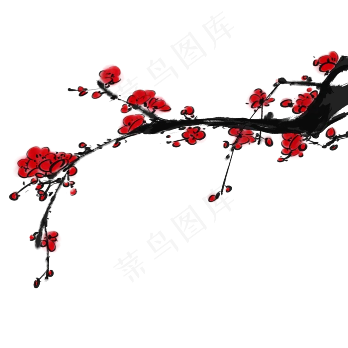 中国风水墨梅花红色水彩(2000X2000(DPI:300))psd模版下载
