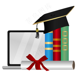 博士帽书本毕业证书笔记本电脑矢