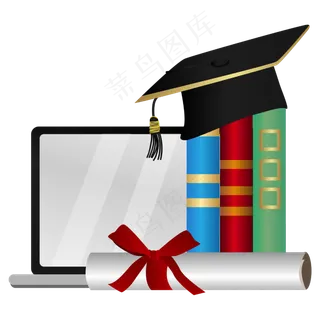 博士帽书本毕业证书笔记本电脑矢